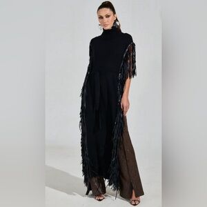 Brand New: Cheyenne Faux Black Leather Fringe Belted Sweater